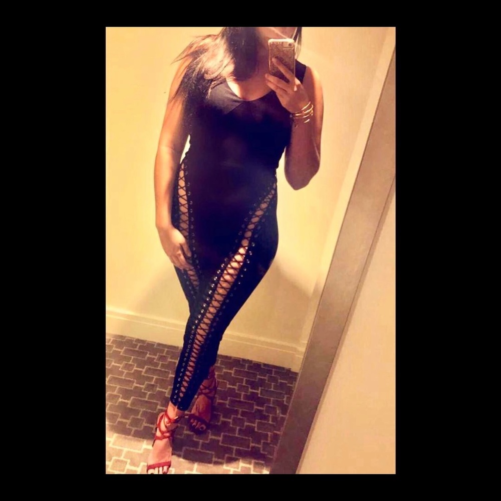 Lace up jump detail jumpsuit.